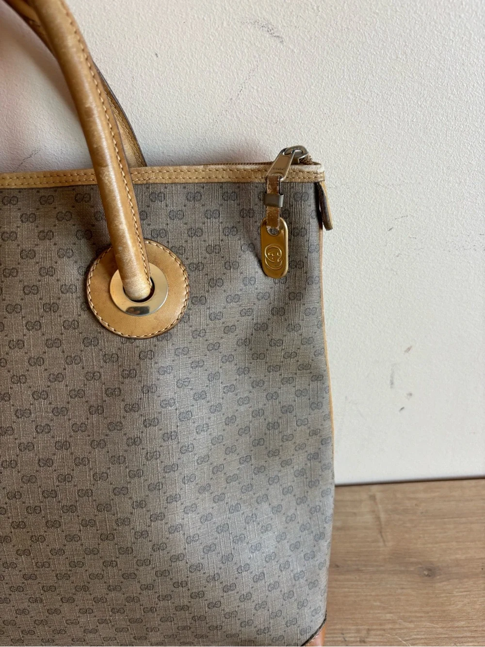 Authentic Gucci monogram canvas leather tote